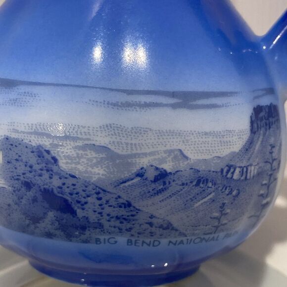 Vintage Texas Cobalt Blue The Alamo Saucer And Texas Landmarks Creamer Pitcher - Picture 11 of 15